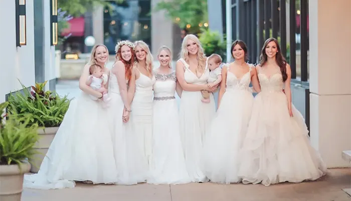 Texas Mom and Her Six Daughters Make a Splash by Wearing Wedding Dresses to Dinner