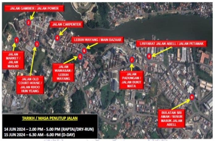 Gawai Dayak Cultural Parade 2024 Major Road Closures in Kuching Waterfront from June 14-15