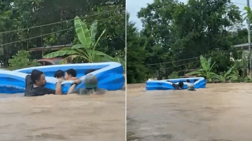 Inflatable Pool Family's Incredible Escape During Devastating Sabah Flood