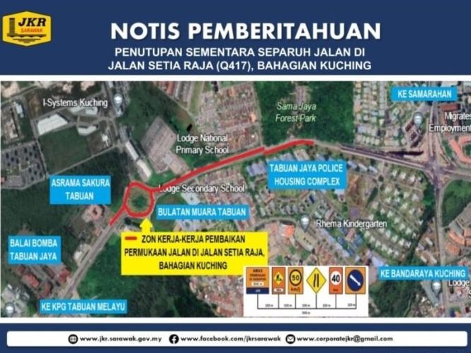 Night-Time Road Repairs Partial Closure at Jalan Setia Raja Kuching from July 6-18