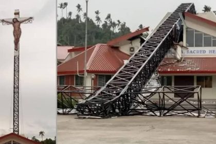 Sabah’s Highest Cross Blown Down by Strong Winds in Kudat