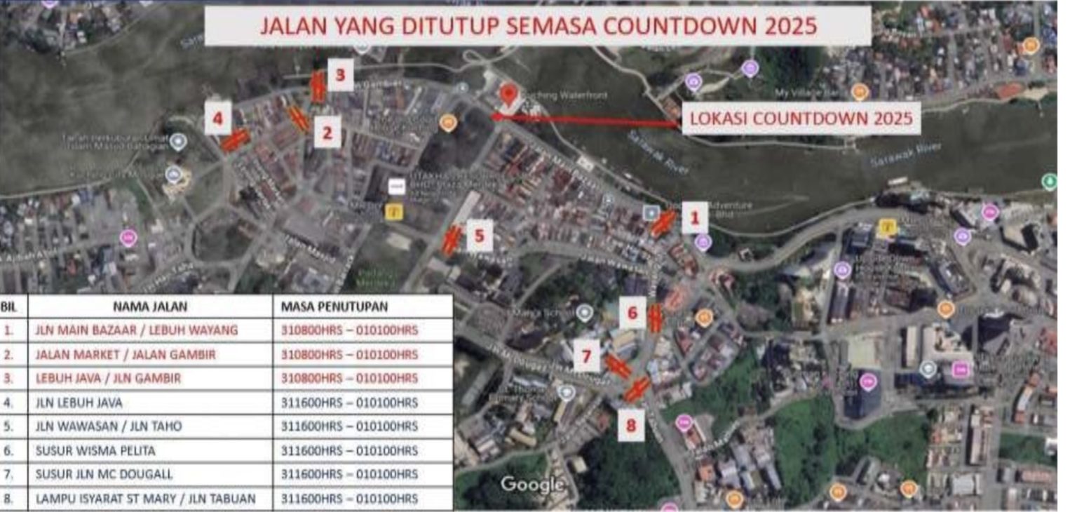 Roads Closed for Countdown 2025 in Kuching: Plan Your Journey Ahead