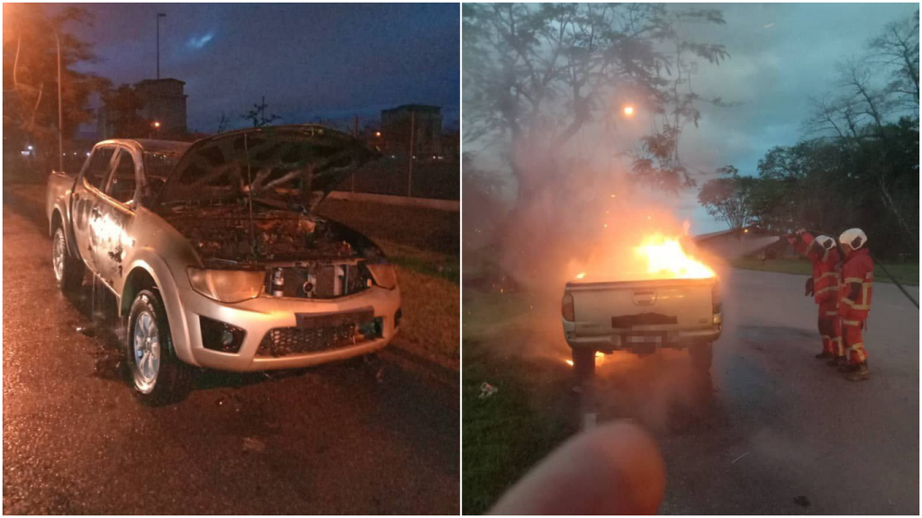 4WD Catches Fire on Jalan Bintawa: Young Driver Escapes Unhurt