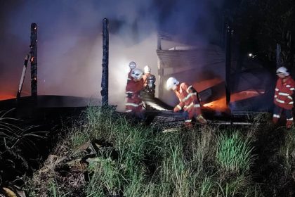 Fire Nearly Destroys Empty House in Miri Swift Action by Firefighters